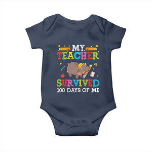 Funny Moo Deng 100th Day Of School Baby Onesie My Teacher Survived 100 Days Of Me TS09 Navy Print Your Wear