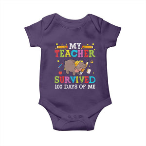 Funny Moo Deng 100th Day Of School Baby Onesie My Teacher Survived 100 Days Of Me TS09 Purple Print Your Wear