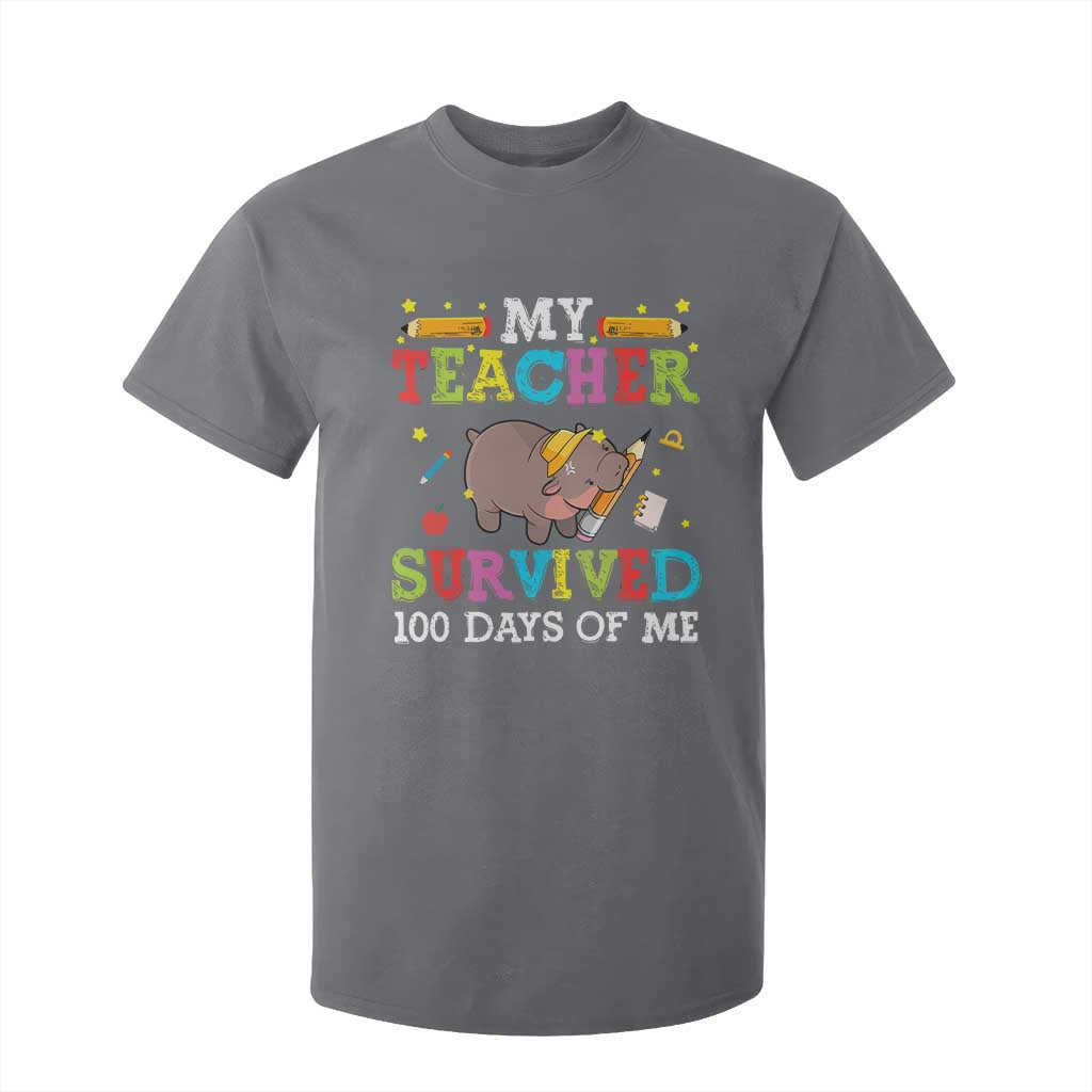 Funny Moo Deng 100th Day Of School T Shirt For Kid My Teacher Survived 100 Days Of Me TS09 Charcoal Print Your Wear