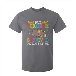 Funny Moo Deng 100th Day Of School T Shirt For Kid My Teacher Survived 100 Days Of Me TS09 Charcoal Print Your Wear