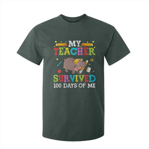 Funny Moo Deng 100th Day Of School T Shirt For Kid My Teacher Survived 100 Days Of Me TS09 Dark Forest Green Print Your Wear