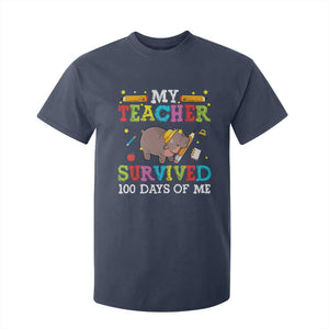 Funny Moo Deng 100th Day Of School T Shirt For Kid My Teacher Survived 100 Days Of Me TS09 Navy Print Your Wear
