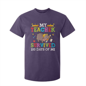 Funny Moo Deng 100th Day Of School T Shirt For Kid My Teacher Survived 100 Days Of Me TS09 Purple Print Your Wear