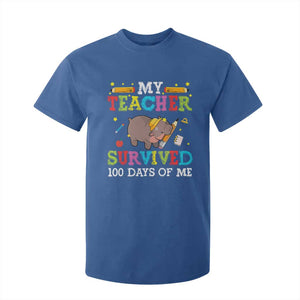 Funny Moo Deng 100th Day Of School T Shirt For Kid My Teacher Survived 100 Days Of Me TS09 Royal Blue Print Your Wear