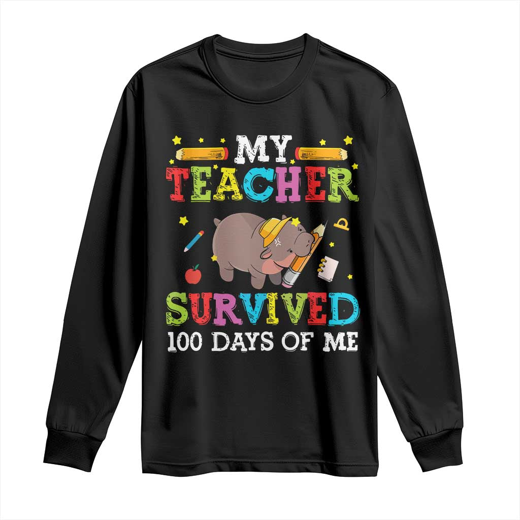 Funny Moo Deng 100th Day Of School Long Sleeve Shirt My Teacher Survived 100 Days Of Me TS09 Black Print Your Wear