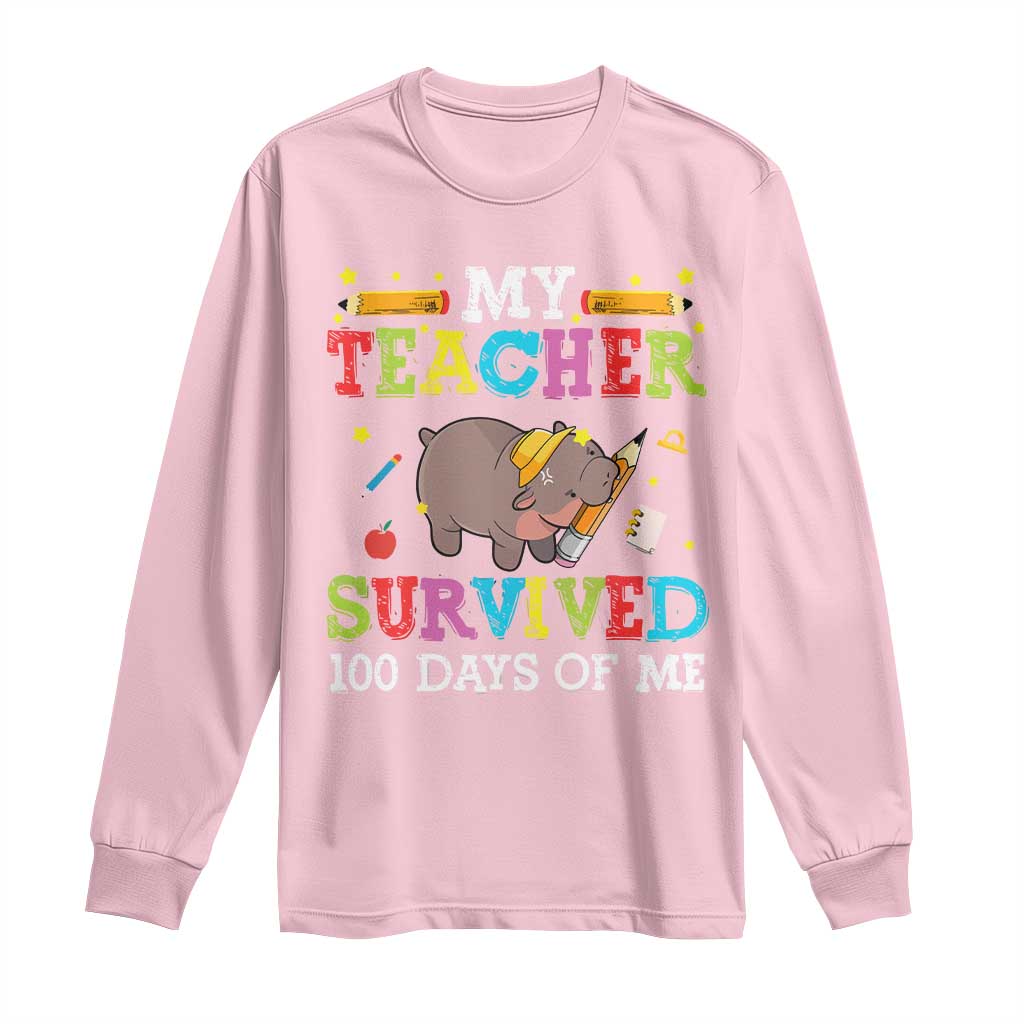 Funny Moo Deng 100th Day Of School Long Sleeve Shirt My Teacher Survived 100 Days Of Me TS09 Light Pink Print Your Wear