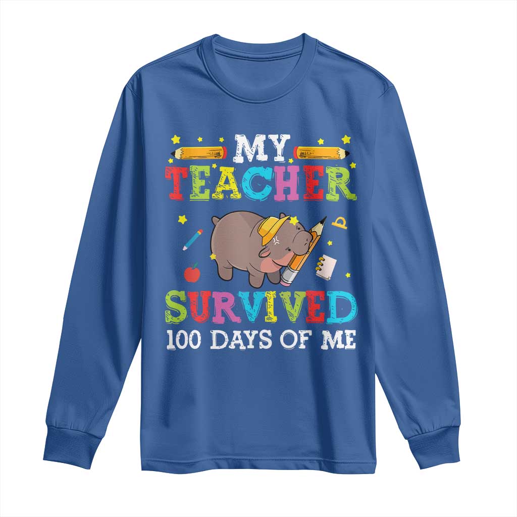 Funny Moo Deng 100th Day Of School Long Sleeve Shirt My Teacher Survived 100 Days Of Me TS09 Royal Blue Print Your Wear