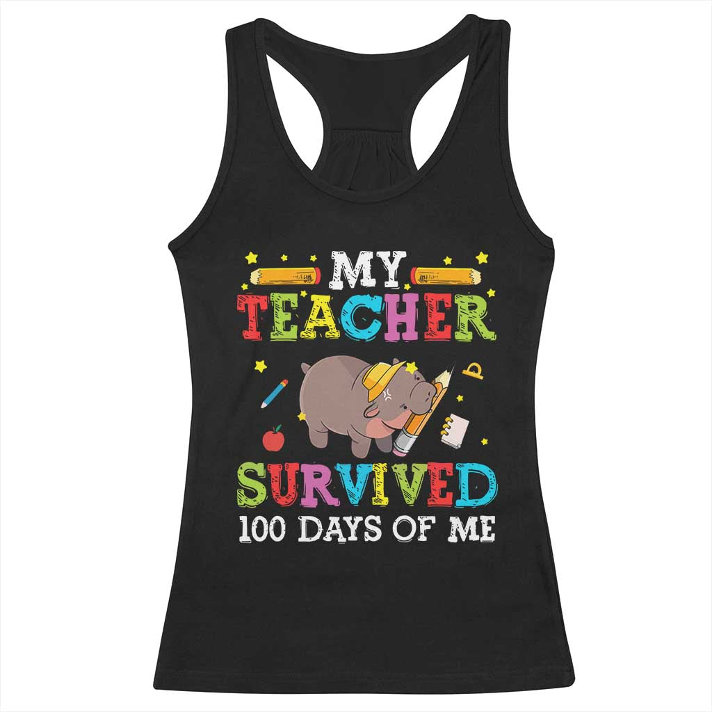 Funny Moo Deng 100th Day Of School Racerback Tank Top My Teacher Survived 100 Days Of Me TS09 Black Print Your Wear