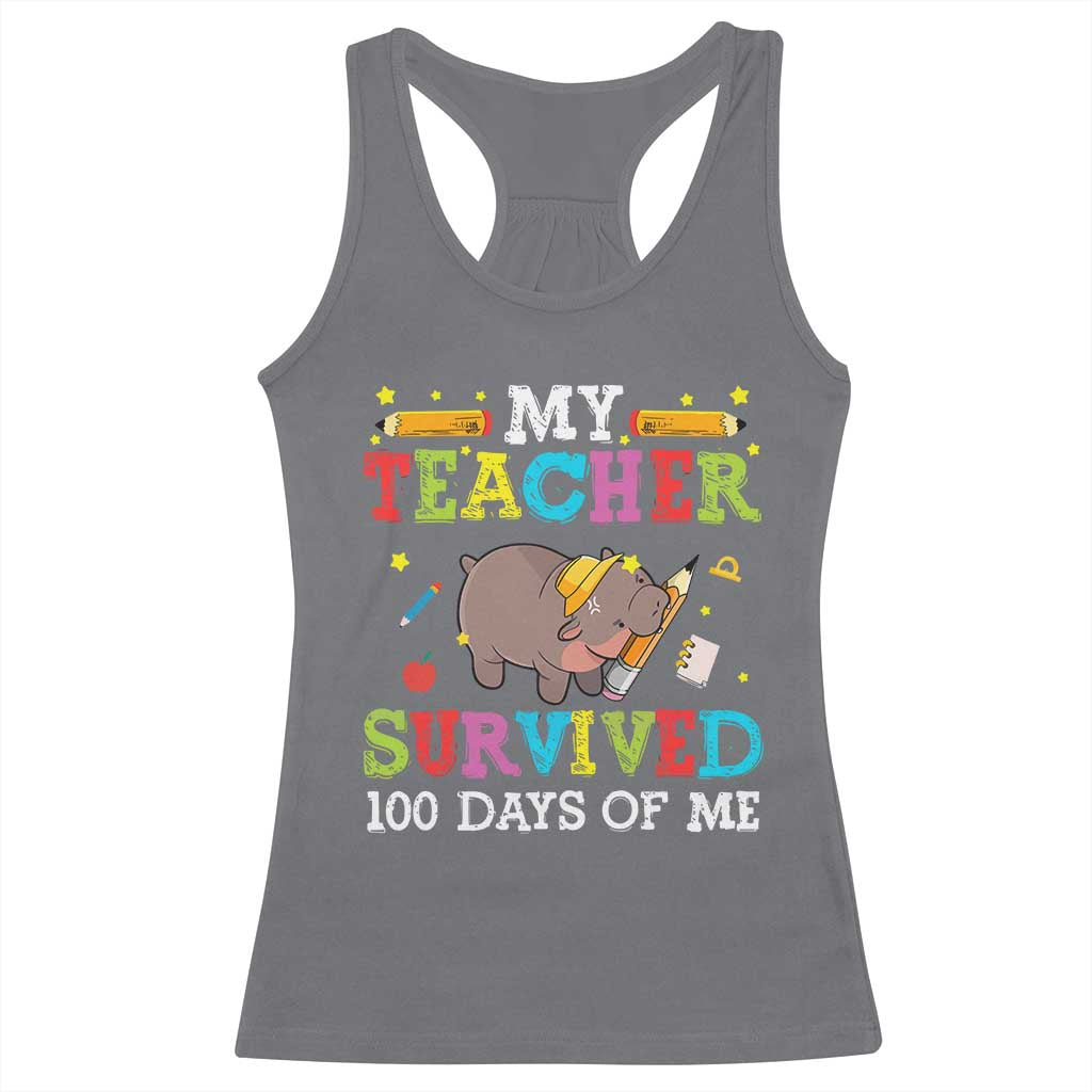Funny Moo Deng 100th Day Of School Racerback Tank Top My Teacher Survived 100 Days Of Me TS09 Charcoal Print Your Wear