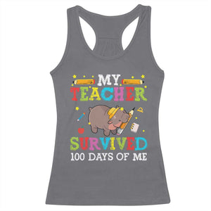 Funny Moo Deng 100th Day Of School Racerback Tank Top My Teacher Survived 100 Days Of Me TS09 Charcoal Print Your Wear