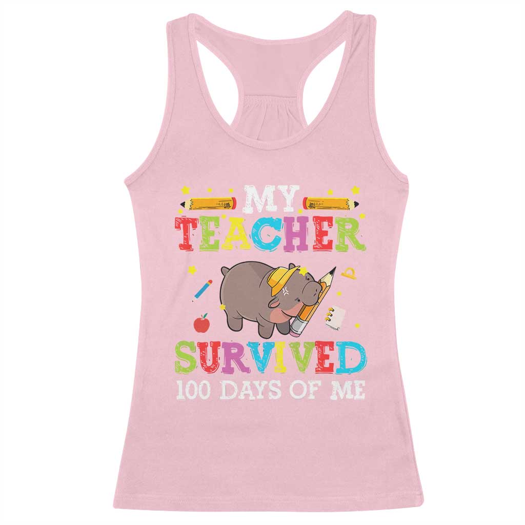 Funny Moo Deng 100th Day Of School Racerback Tank Top My Teacher Survived 100 Days Of Me TS09 Light Pink Print Your Wear