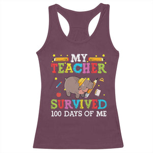 Funny Moo Deng 100th Day Of School Racerback Tank Top My Teacher Survived 100 Days Of Me TS09 Maroon Print Your Wear
