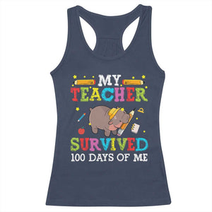 Funny Moo Deng 100th Day Of School Racerback Tank Top My Teacher Survived 100 Days Of Me TS09 Navy Print Your Wear
