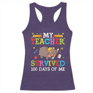 Funny Moo Deng 100th Day Of School Racerback Tank Top My Teacher Survived 100 Days Of Me TS09 Purple Print Your Wear