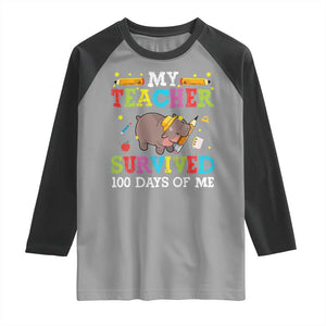 Funny Moo Deng 100th Day Of School Raglan Shirt My Teacher Survived 100 Days Of Me TS09 Sport Gray Black Print Your Wear