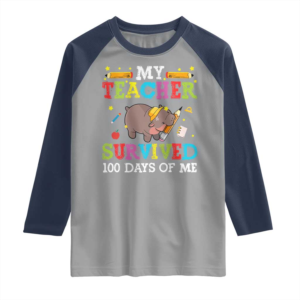 Funny Moo Deng 100th Day Of School Raglan Shirt My Teacher Survived 100 Days Of Me TS09 Sport Gray Navy Print Your Wear