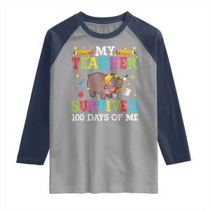 Funny Moo Deng 100th Day Of School Raglan Shirt My Teacher Survived 100 Days Of Me TS09 Sport Gray Navy Print Your Wear