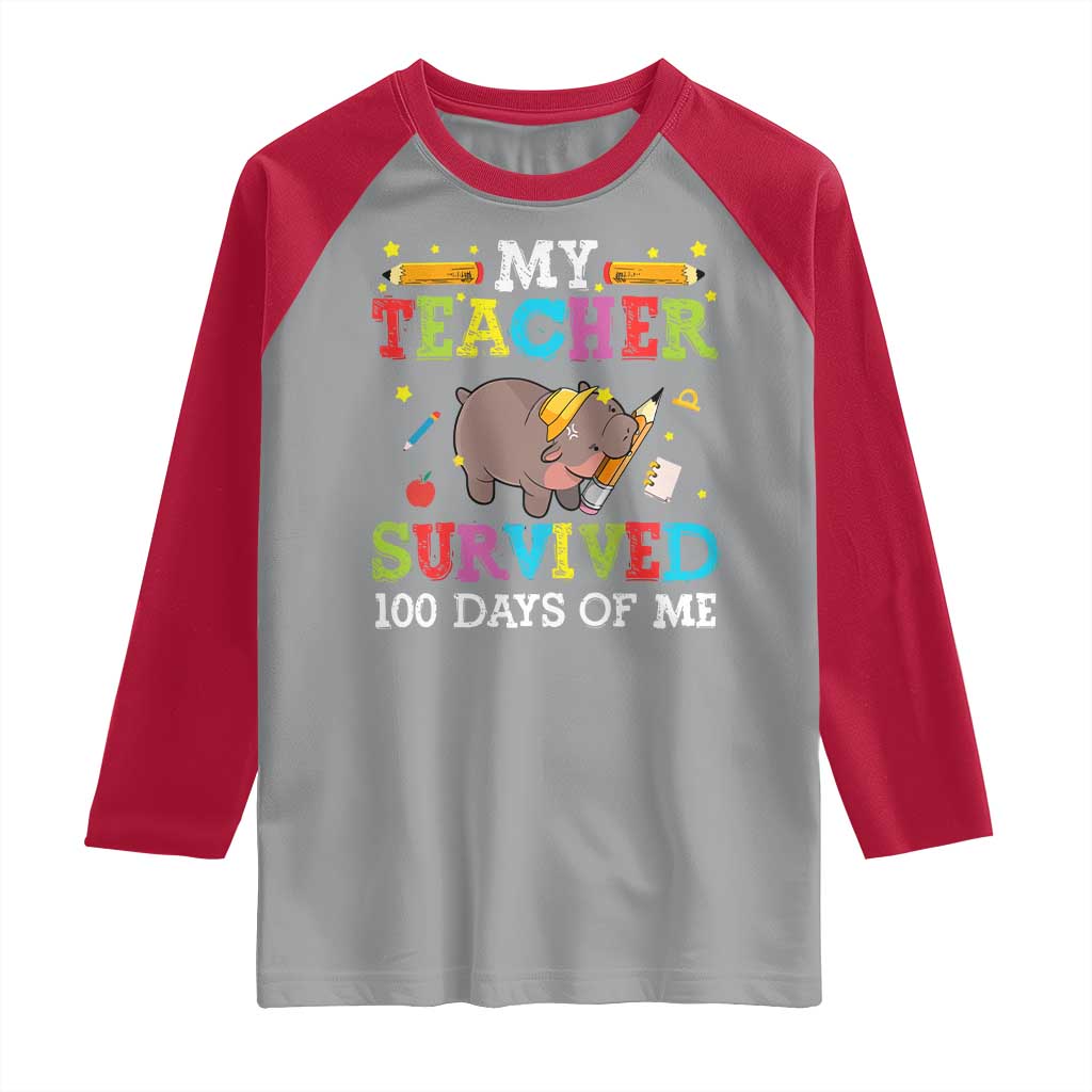 Funny Moo Deng 100th Day Of School Raglan Shirt My Teacher Survived 100 Days Of Me TS09 Sport Gray Red Print Your Wear
