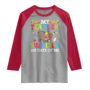 Funny Moo Deng 100th Day Of School Raglan Shirt My Teacher Survived 100 Days Of Me TS09 Sport Gray Red Print Your Wear