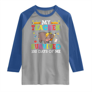 Funny Moo Deng 100th Day Of School Raglan Shirt My Teacher Survived 100 Days Of Me TS09 Sport Gray Royal Print Your Wear