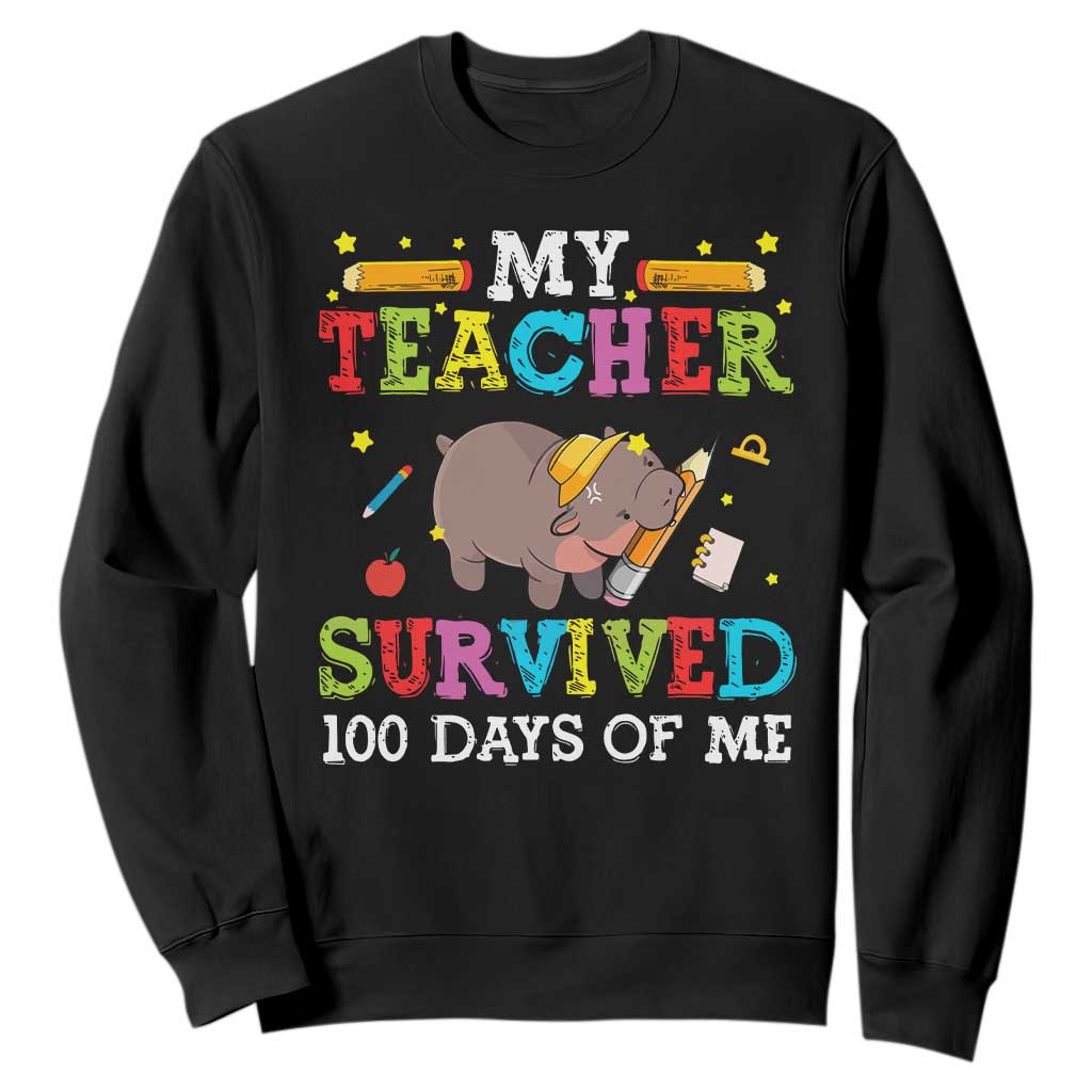 Funny Moo Deng 100th Day Of School Sweatshirt My Teacher Survived 100 Days Of Me TS09 Black Print Your Wear