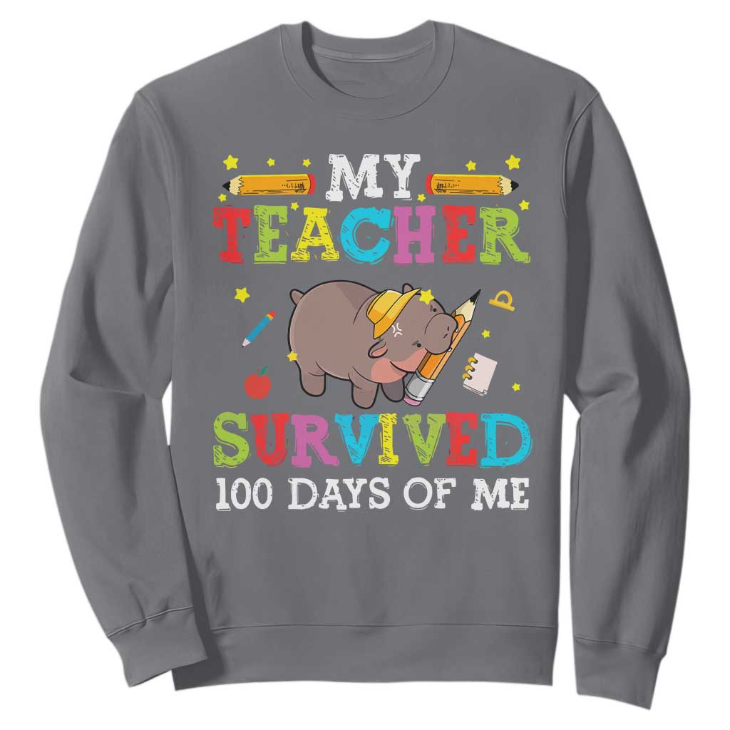 Funny Moo Deng 100th Day Of School Sweatshirt My Teacher Survived 100 Days Of Me TS09 Charcoal Print Your Wear