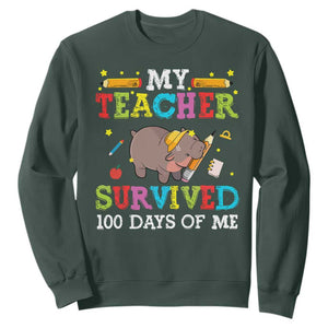 Funny Moo Deng 100th Day Of School Sweatshirt My Teacher Survived 100 Days Of Me TS09 Dark Forest Green Print Your Wear