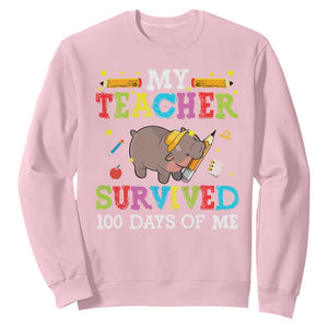 Funny Moo Deng 100th Day Of School Sweatshirt My Teacher Survived 100 Days Of Me TS09 Light Pink Print Your Wear