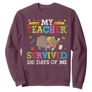 Funny Moo Deng 100th Day Of School Sweatshirt My Teacher Survived 100 Days Of Me TS09 Maroon Print Your Wear