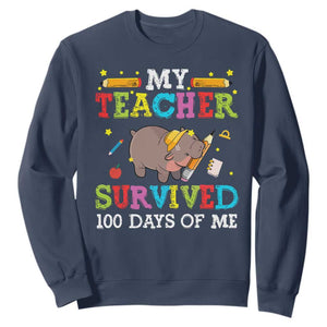 Funny Moo Deng 100th Day Of School Sweatshirt My Teacher Survived 100 Days Of Me TS09 Navy Print Your Wear