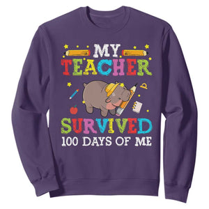 Funny Moo Deng 100th Day Of School Sweatshirt My Teacher Survived 100 Days Of Me TS09 Purple Print Your Wear