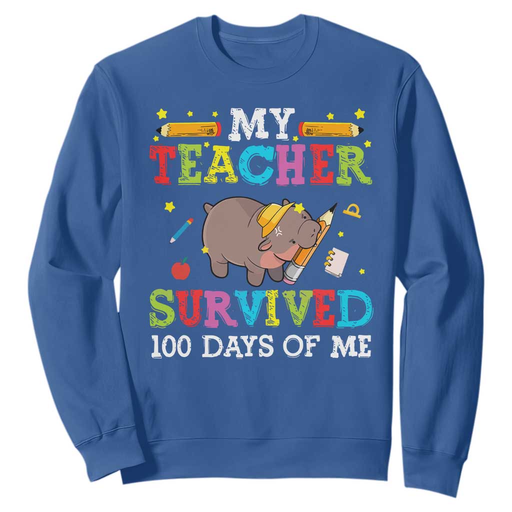 Funny Moo Deng 100th Day Of School Sweatshirt My Teacher Survived 100 Days Of Me TS09 Royal Blue Print Your Wear