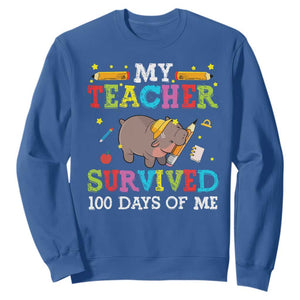 Funny Moo Deng 100th Day Of School Sweatshirt My Teacher Survived 100 Days Of Me TS09 Royal Blue Print Your Wear