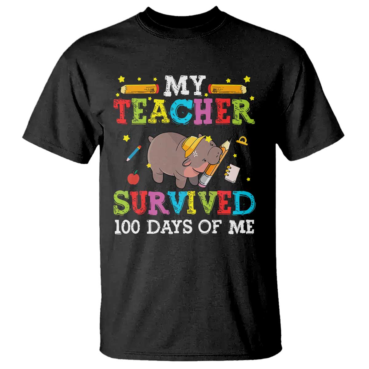 Funny Moo Deng 100th Day Of School T Shirt My Teacher Survived 100 Days Of Me TS09 Black Print Your Wear