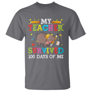 Funny Moo Deng 100th Day Of School T Shirt My Teacher Survived 100 Days Of Me TS09 Charcoal Print Your Wear