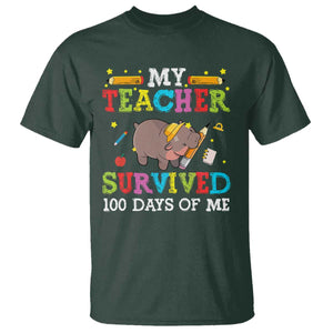 Funny Moo Deng 100th Day Of School T Shirt My Teacher Survived 100 Days Of Me TS09 Dark Forest Green Print Your Wear