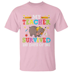 Funny Moo Deng 100th Day Of School T Shirt My Teacher Survived 100 Days Of Me TS09 Light Pink Print Your Wear