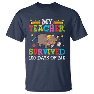 Funny Moo Deng 100th Day Of School T Shirt My Teacher Survived 100 Days Of Me TS09 Navy Print Your Wear