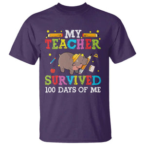 Funny Moo Deng 100th Day Of School T Shirt My Teacher Survived 100 Days Of Me TS09 Purple Print Your Wear