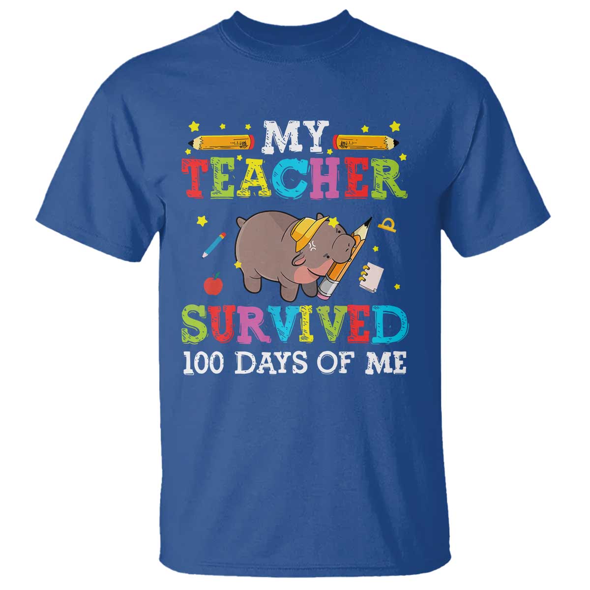 Funny Moo Deng 100th Day Of School T Shirt My Teacher Survived 100 Days Of Me TS09 Royal Blue Print Your Wear
