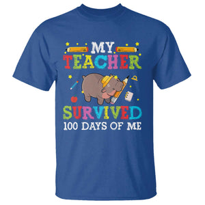 Funny Moo Deng 100th Day Of School T Shirt My Teacher Survived 100 Days Of Me TS09 Royal Blue Print Your Wear
