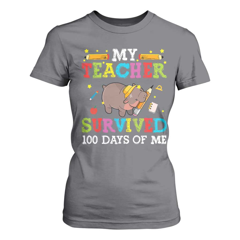 Funny Moo Deng 100th Day Of School T Shirt For Women My Teacher Survived 100 Days Of Me TS09 Charcoal Print Your Wear