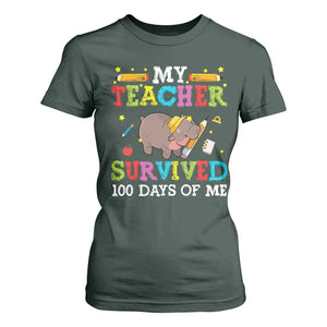 Funny Moo Deng 100th Day Of School T Shirt For Women My Teacher Survived 100 Days Of Me TS09 Dark Forest Green Print Your Wear