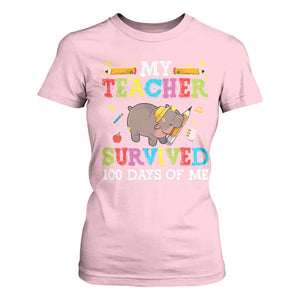 Funny Moo Deng 100th Day Of School T Shirt For Women My Teacher Survived 100 Days Of Me TS09 Light Pink Print Your Wear