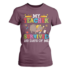 Funny Moo Deng 100th Day Of School T Shirt For Women My Teacher Survived 100 Days Of Me TS09 Maroon Print Your Wear