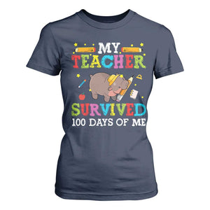 Funny Moo Deng 100th Day Of School T Shirt For Women My Teacher Survived 100 Days Of Me TS09 Navy Print Your Wear