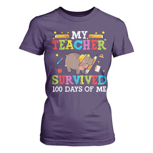 Funny Moo Deng 100th Day Of School T Shirt For Women My Teacher Survived 100 Days Of Me TS09 Purple Print Your Wear