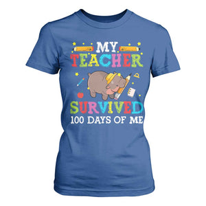Funny Moo Deng 100th Day Of School T Shirt For Women My Teacher Survived 100 Days Of Me TS09 Royal Blue Print Your Wear