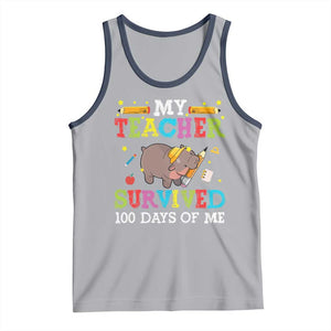 Funny Moo Deng 100th Day Of School Tank Top My Teacher Survived 100 Days Of Me TS09 Athletic Heather Navy Print Your Wear
