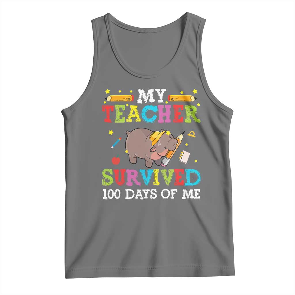 Funny Moo Deng 100th Day Of School Tank Top My Teacher Survived 100 Days Of Me TS09 Black Heather Print Your Wear